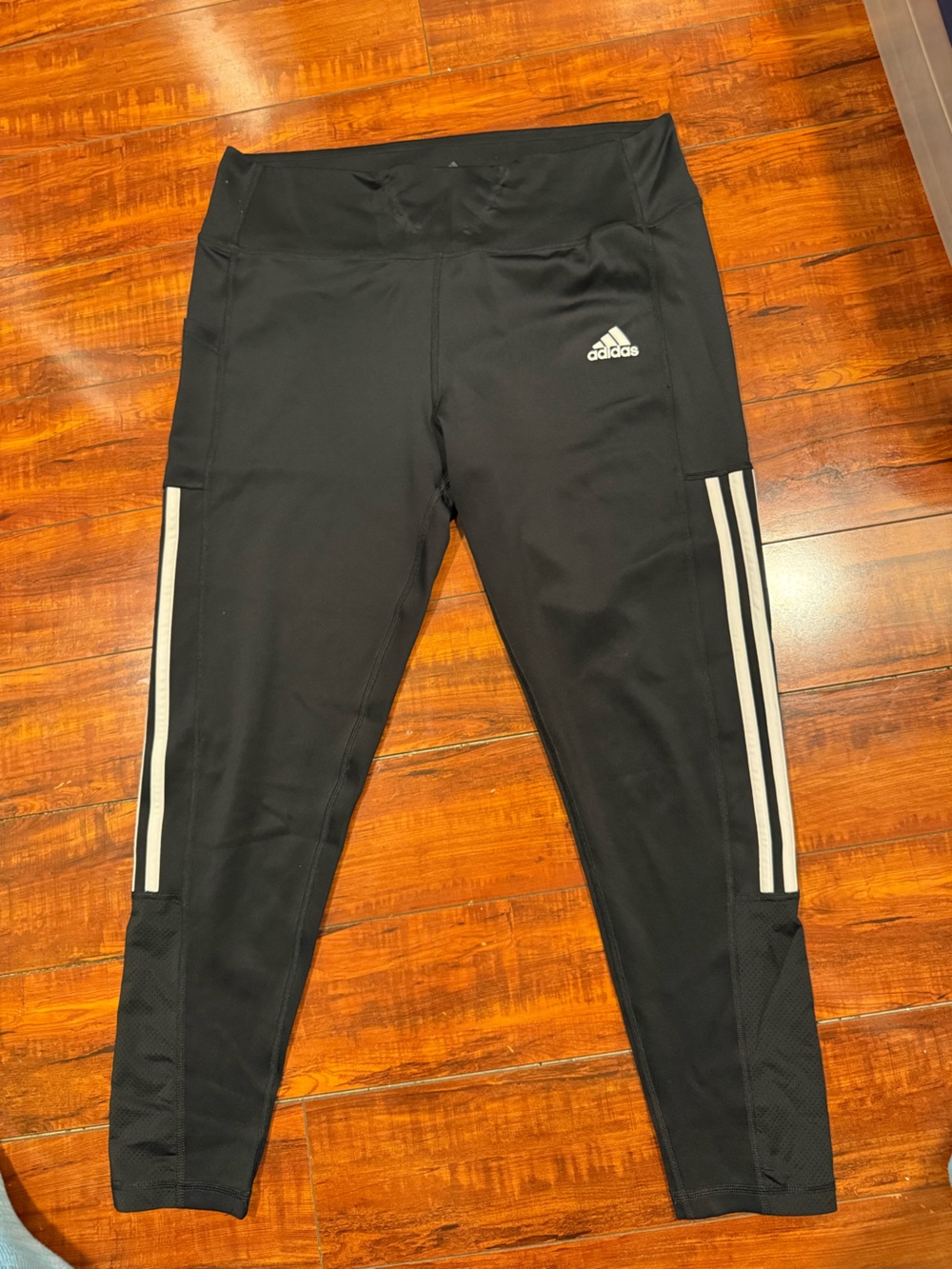 adidas Black Leggings with White Side Stripes and Logo